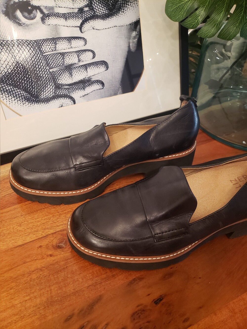 Y2K Women’s Platform Loafers Naturalizer Cowhide Leather Black Chunky Lug Sole P